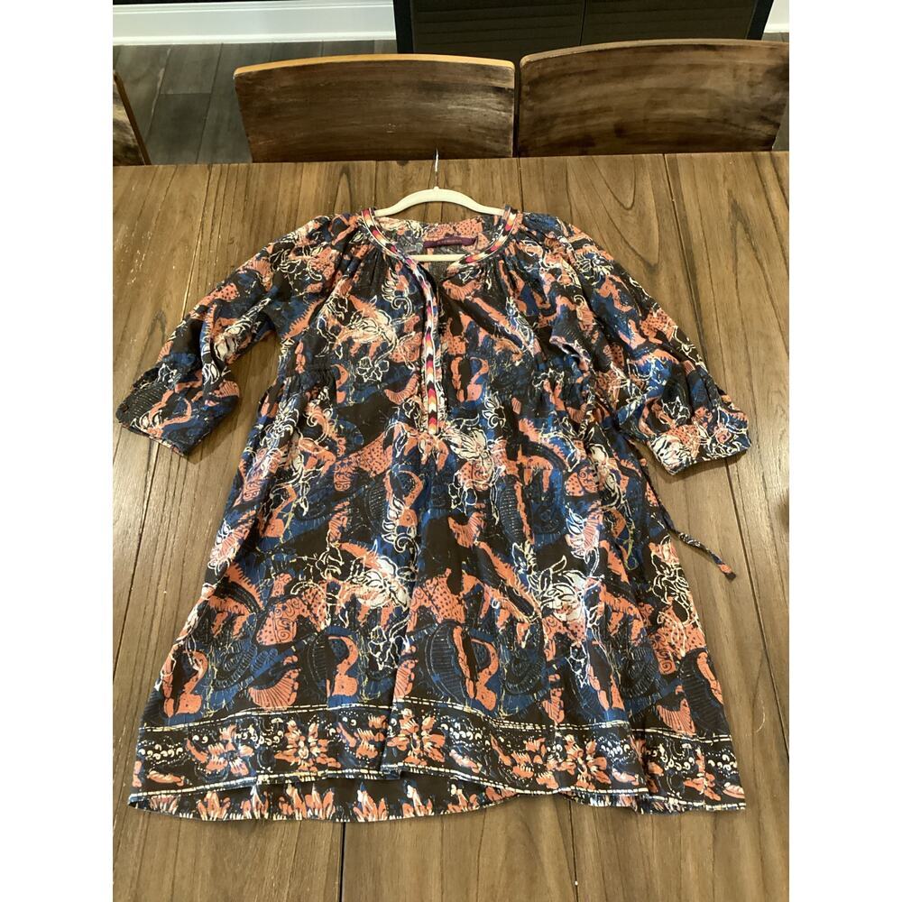 Rapsodia Rhapsody Floral Multicolor 3/4 Sleeve Mini Tunic Dress Indie Boho M